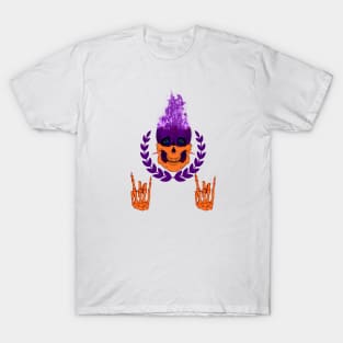 purple skull skeleton hands rock sign T-Shirt